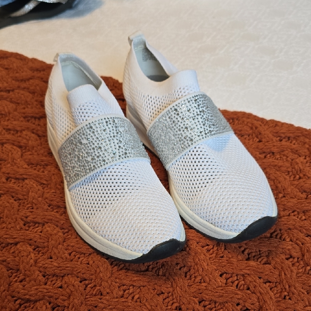 Women's White and Silver Slip-On Sneakers